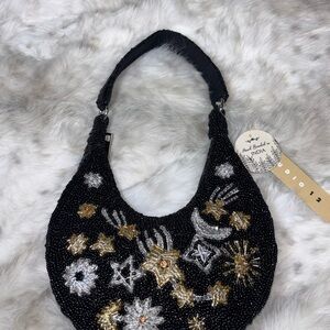 Elegant Black and Gold Beaded Shoulder Bag